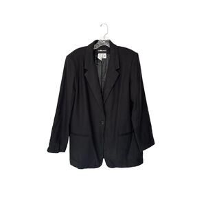 Vintage Black Academia Single Button Oversized Preppy Wool Blazer Size 14